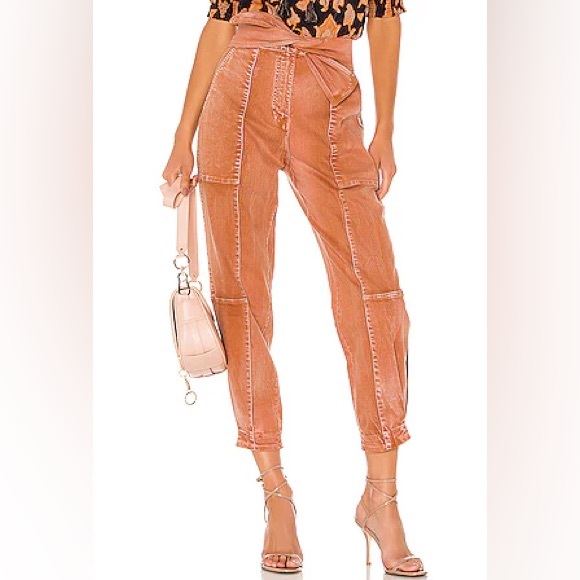 Ulla Johnson Rust Acid Wash Storm Tie Waist Crop Jeans Size